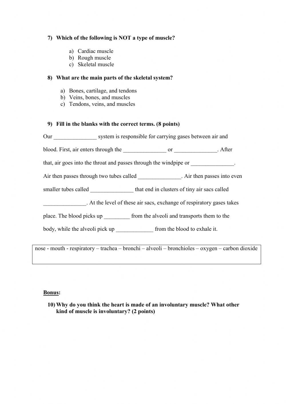 Body Systems Quiz Sumayah Live Worksheets