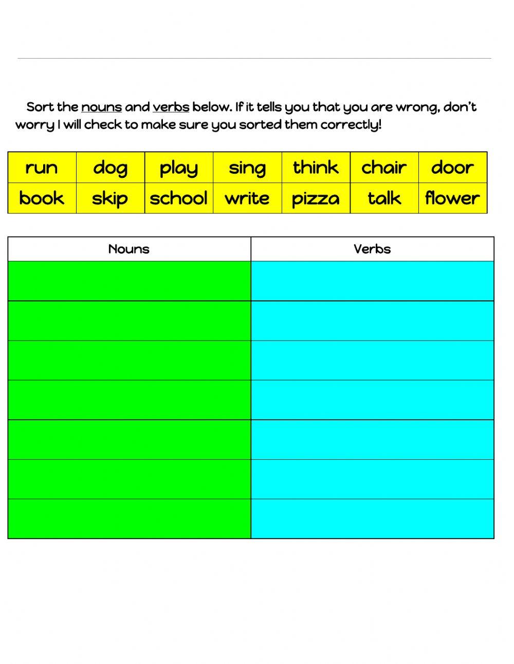 Adjectives, Nouns and Verbs review