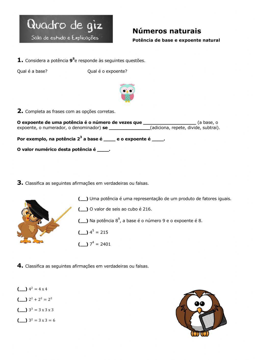 Potência de base e expoente natural