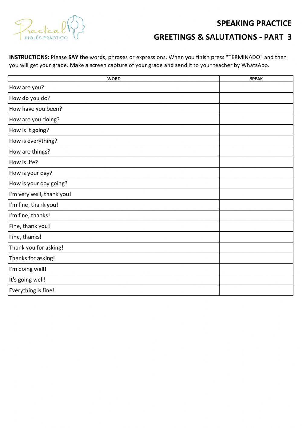 Speaking practice - greetings & salutaions - part 3