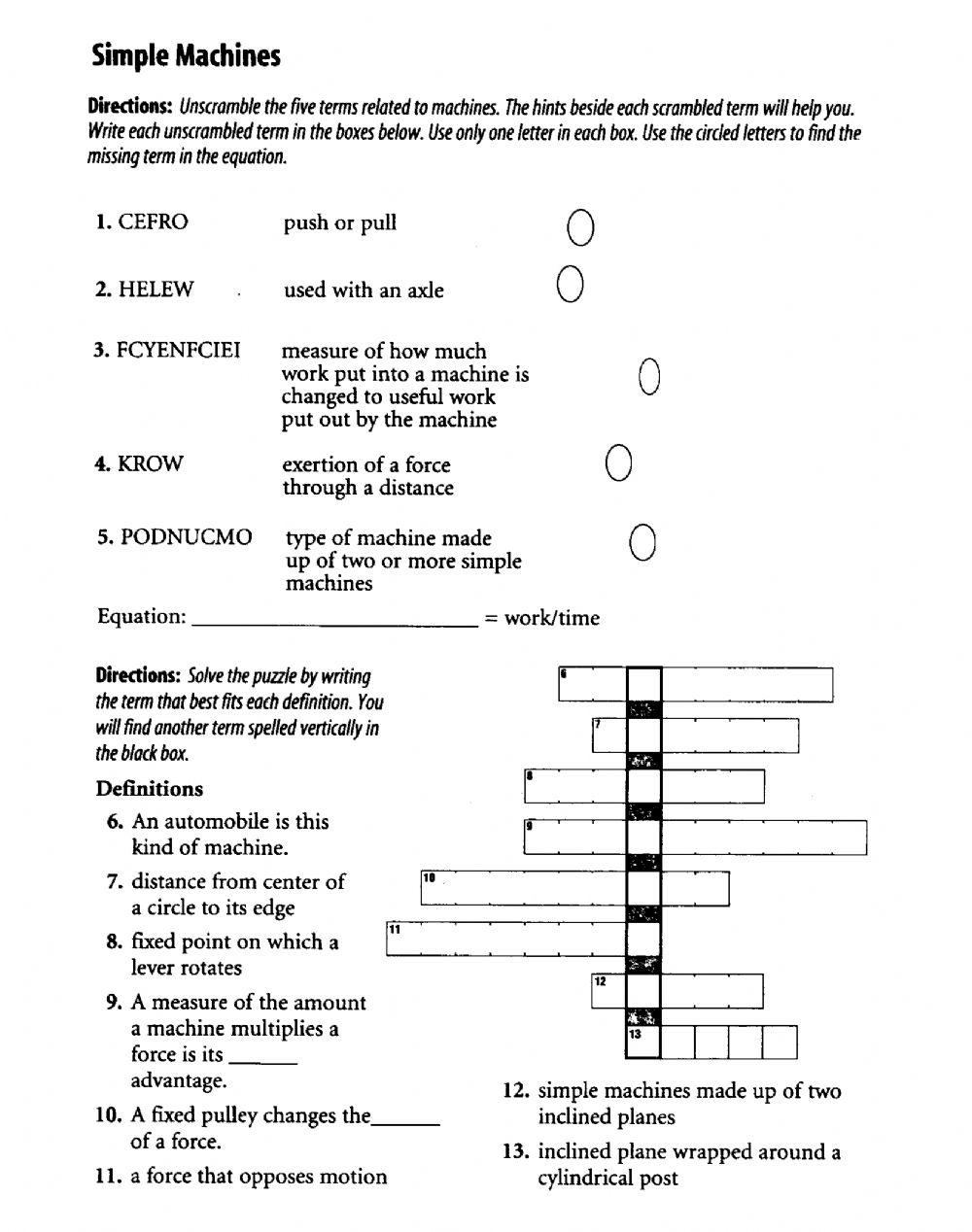 PS 12 Work and Machines Crossword worksheet Live Worksheets
