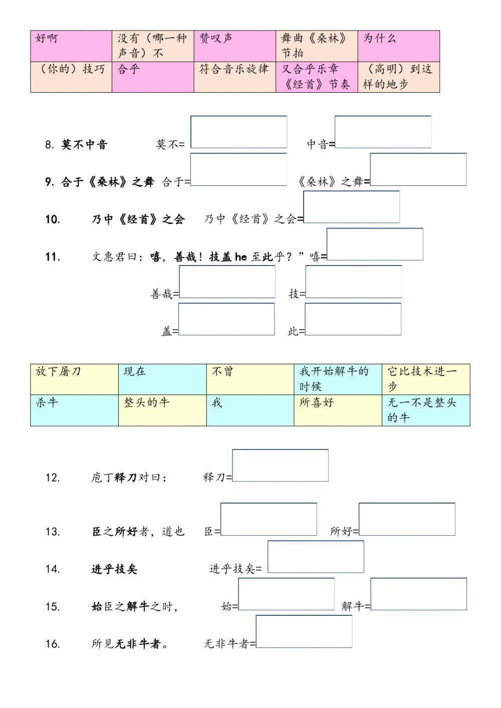 中五第五单元第一课 庖丁解牛