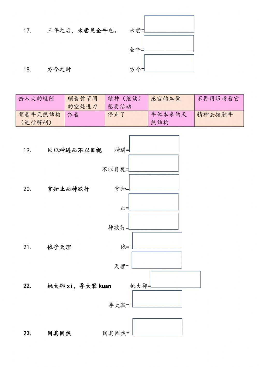 中五第五单元第一课 庖丁解牛
