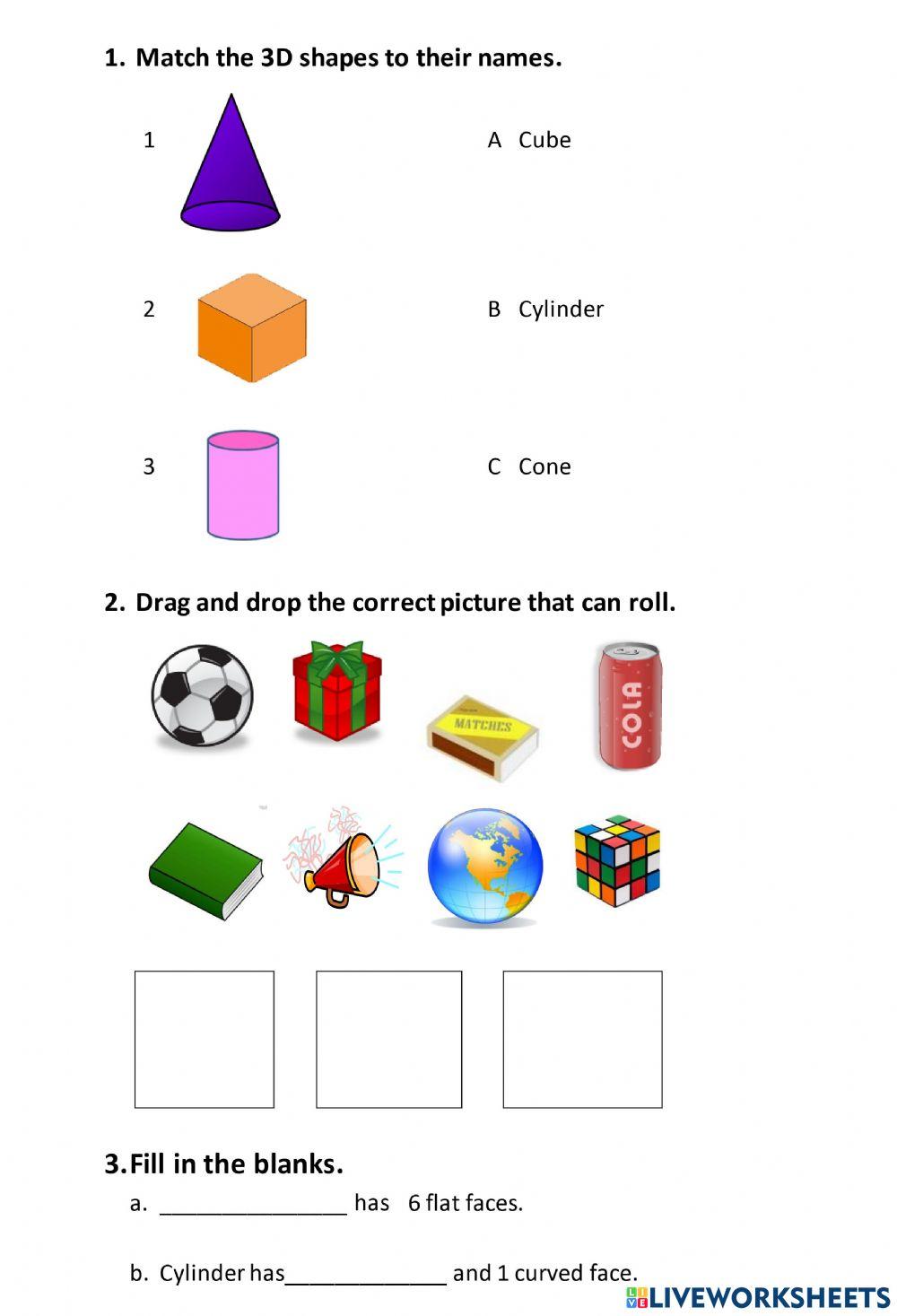 3d shapes online pdf worksheet for 1 Live Worksheets