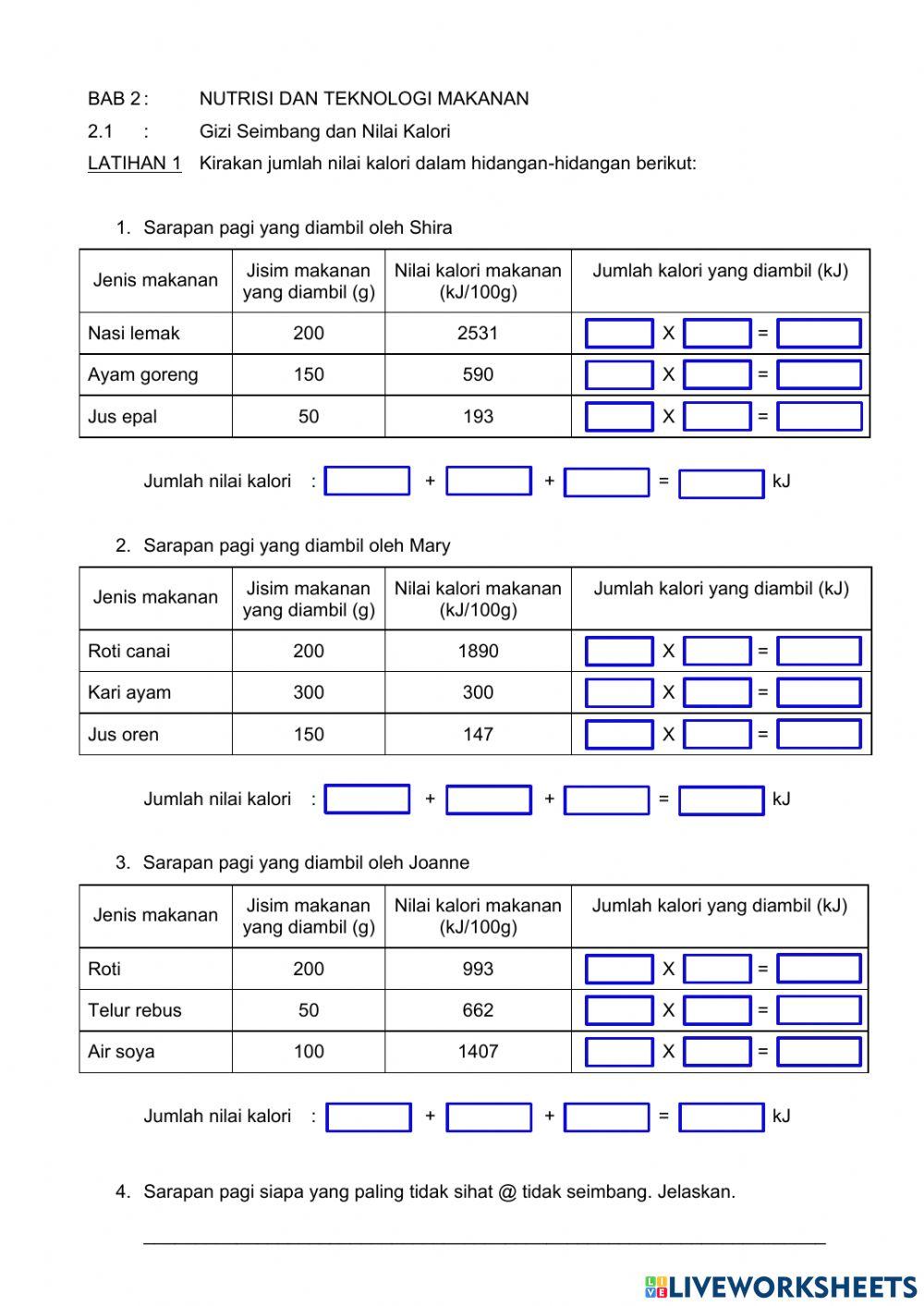 pengiraan nilai kalori