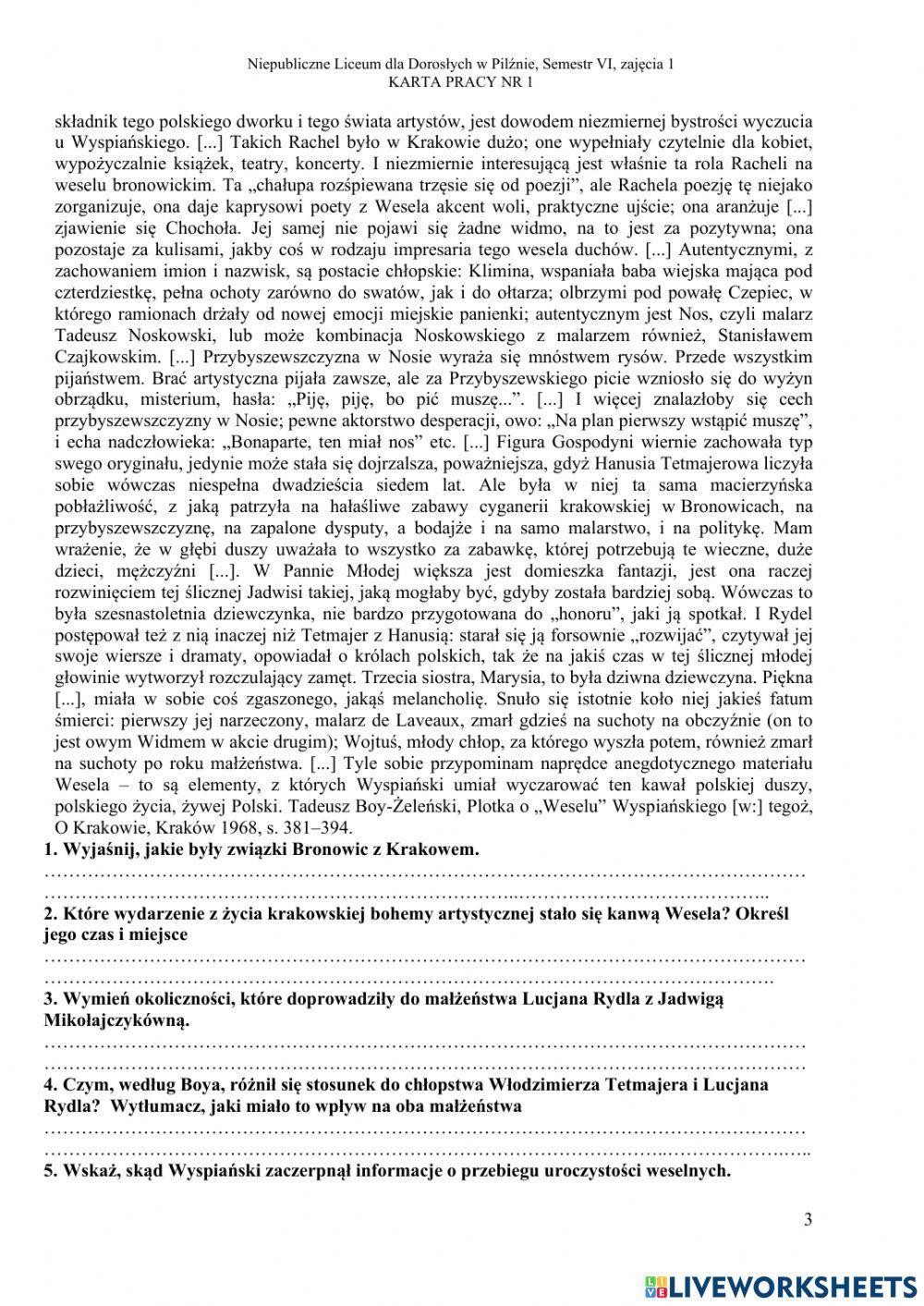 Liceum dla dorosłych VI, zajęcia 1