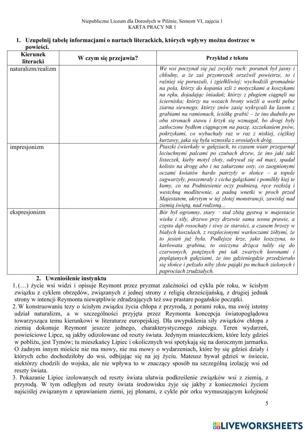 Liceum dla dorosłych VI, zajęcia 1