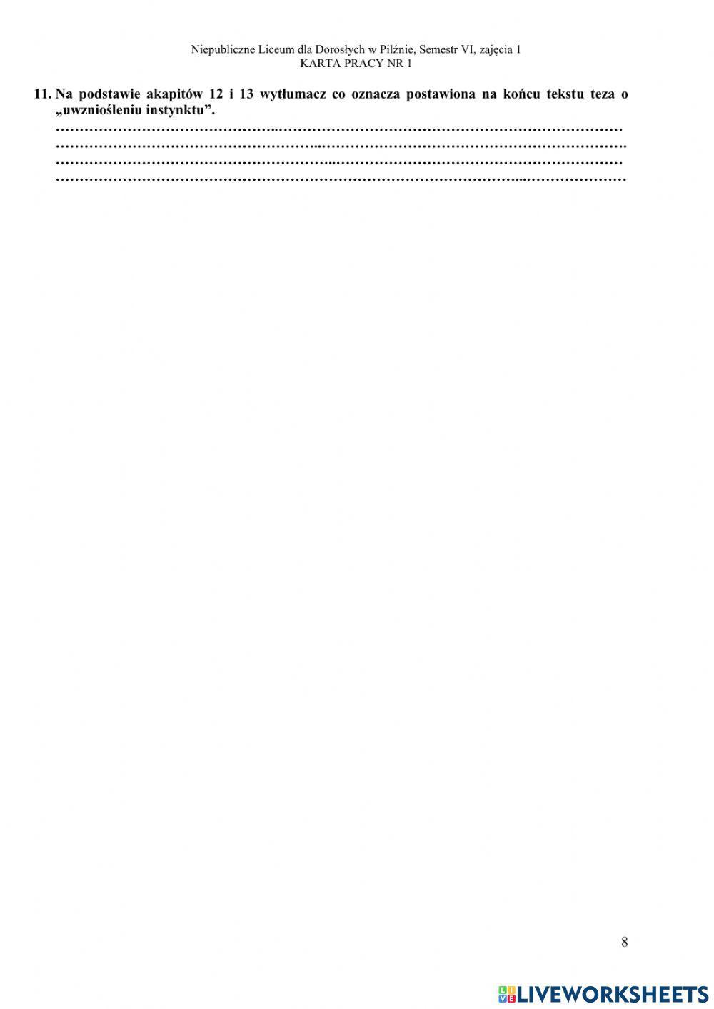 Liceum dla dorosłych VI, zajęcia 1