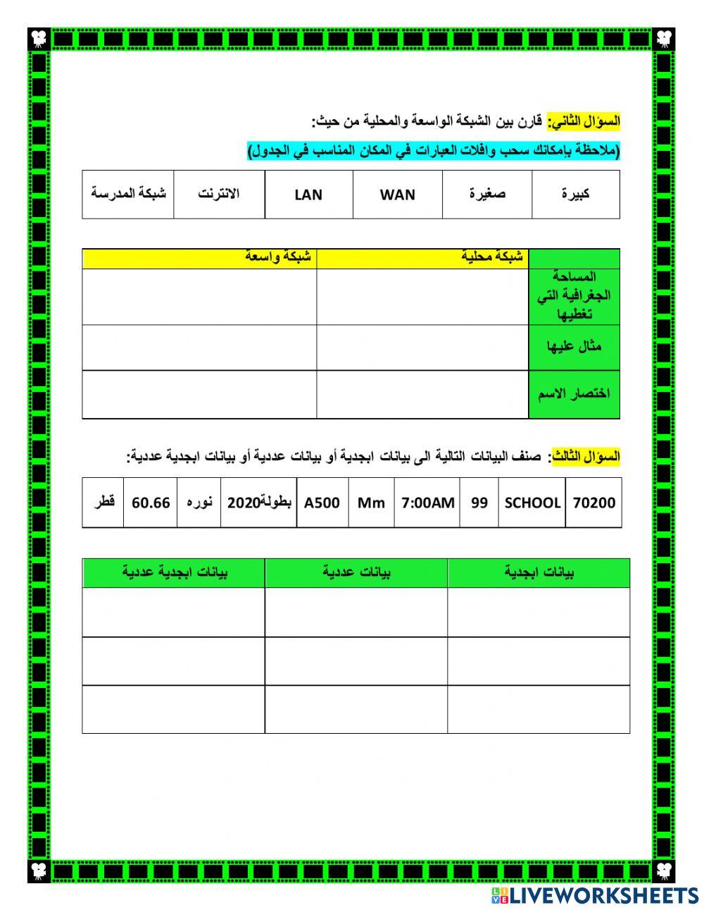 تدريبات مراجعة للصف الخامس حوسبة اختبار منتصف الفصل الدراسي الثاني