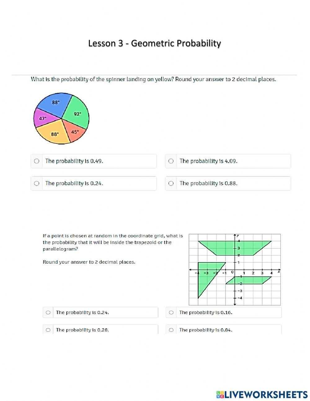 Geometric Probability interactive worksheet | Live Worksheets