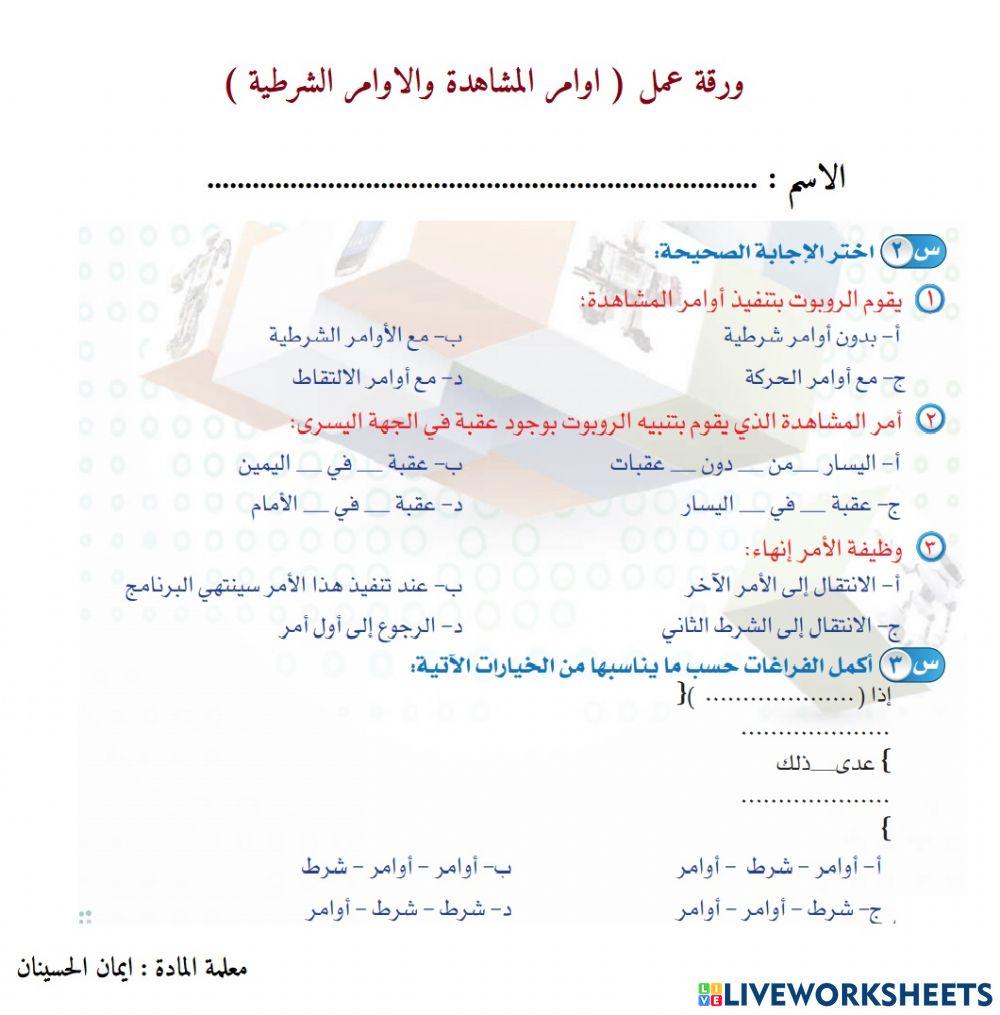 ورقة عمل التدريب الخامس روبومايند