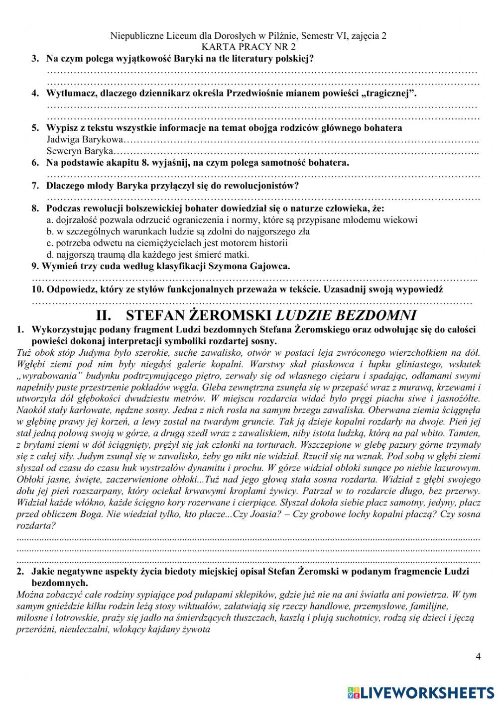 Liceum dla dorosłych w Pilźnie, semestr VI, zajęcia 2