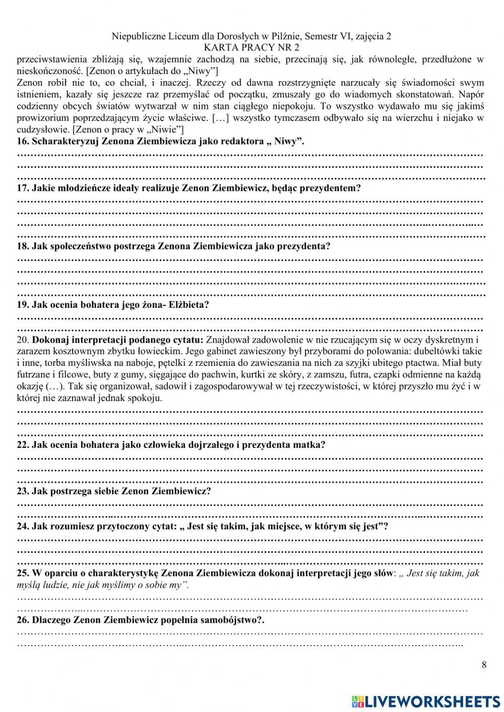 Liceum dla dorosłych w Pilźnie, semestr VI, zajęcia 2