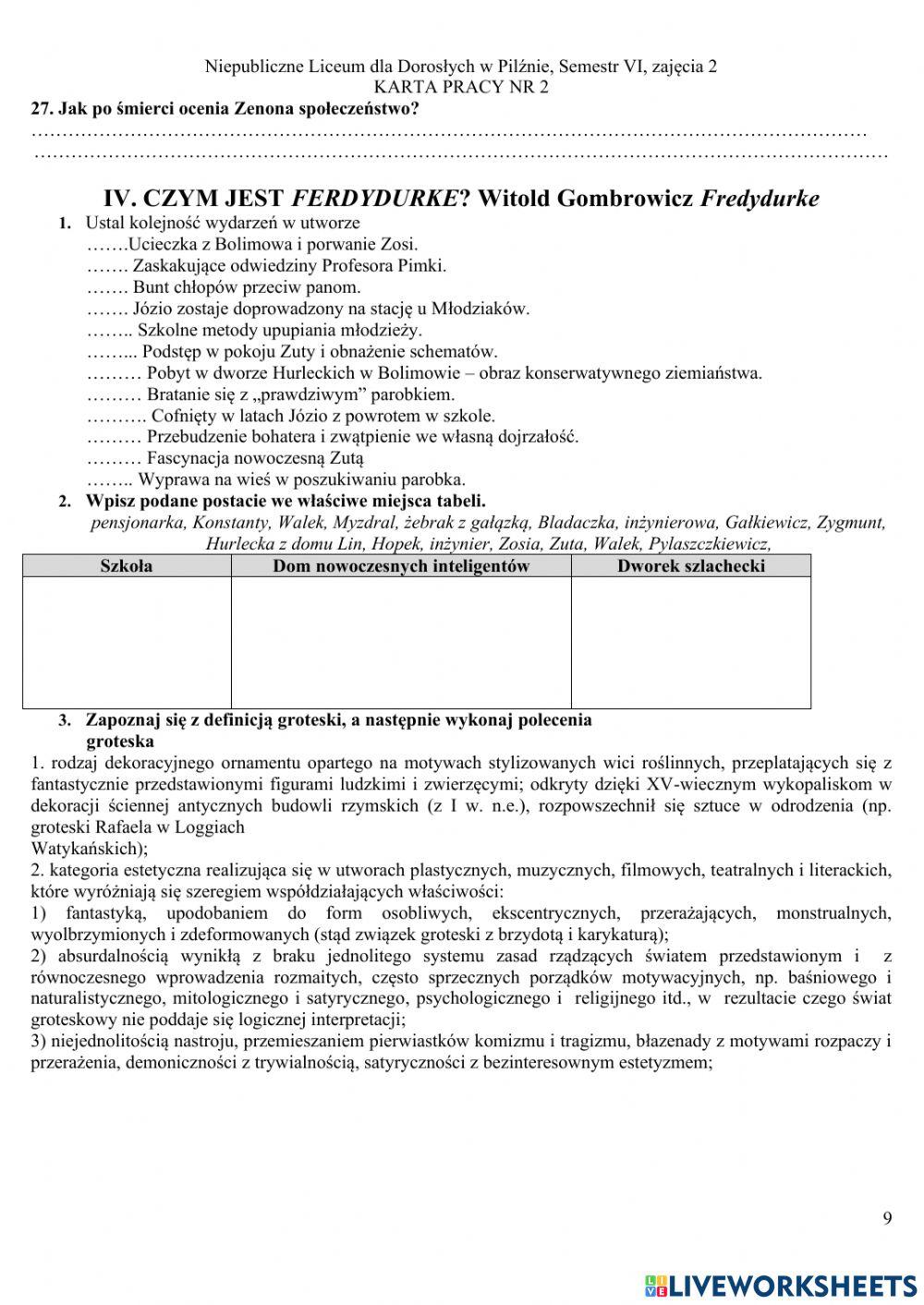 Liceum dla dorosłych w Pilźnie, semestr VI, zajęcia 2