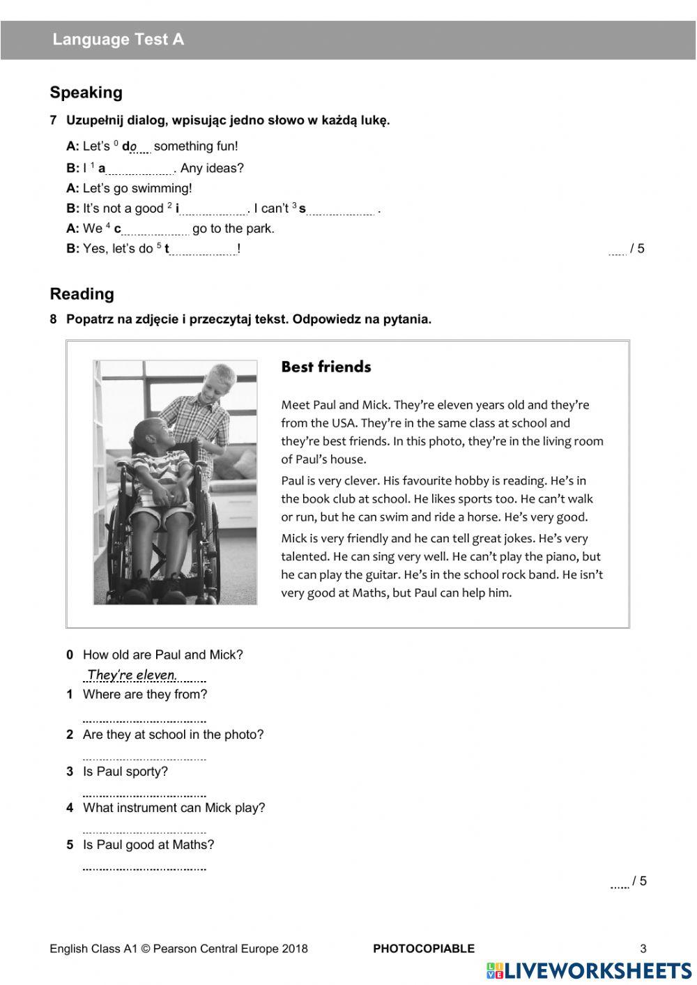 English Class A1 unit 5