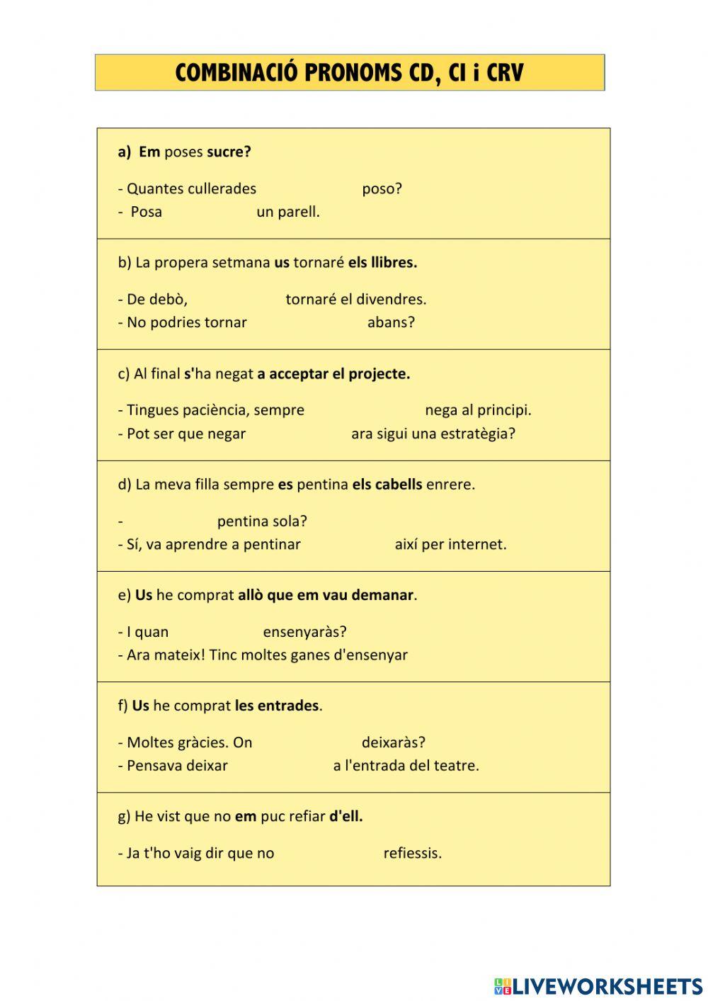 Pronoms febles CD, CI i CRV