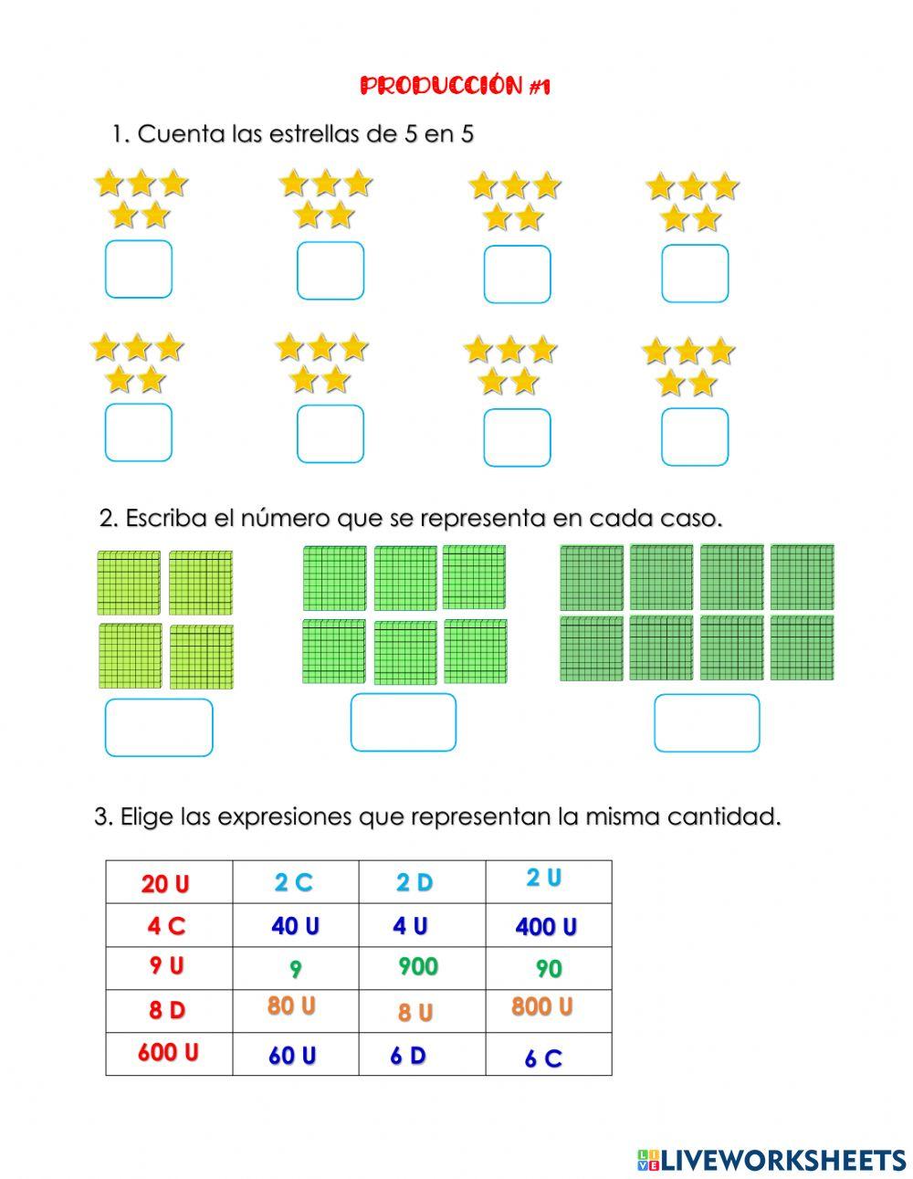 Conteo, unidades, decenas y centenas