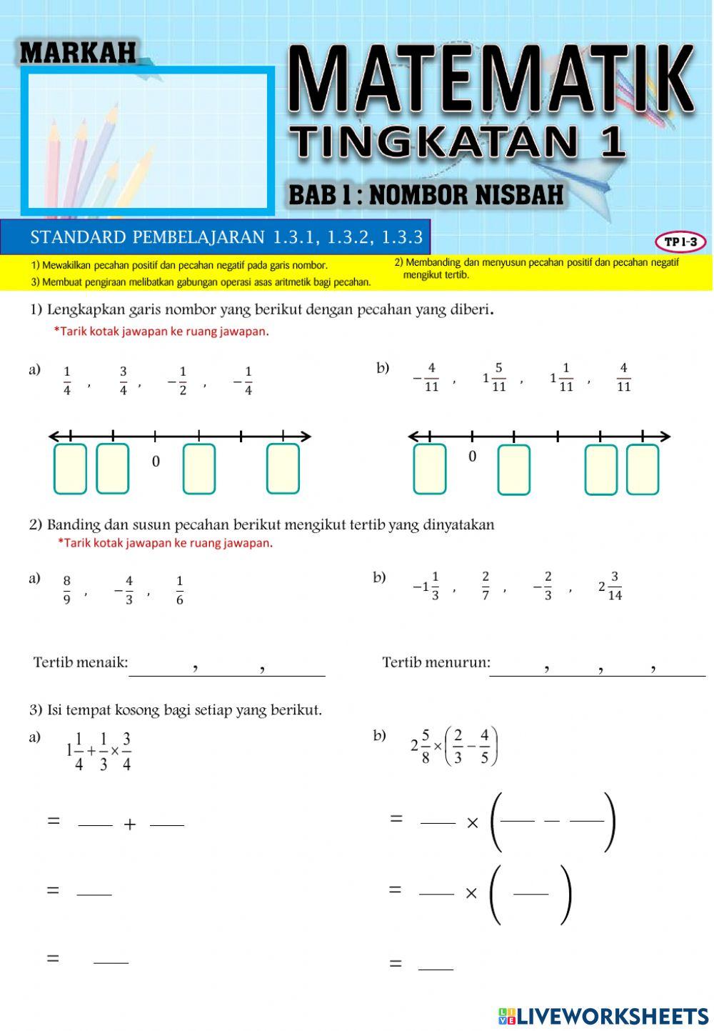 Matematik tingkatan 1: wakil, banding dan buat pengiraan bagi pecahan