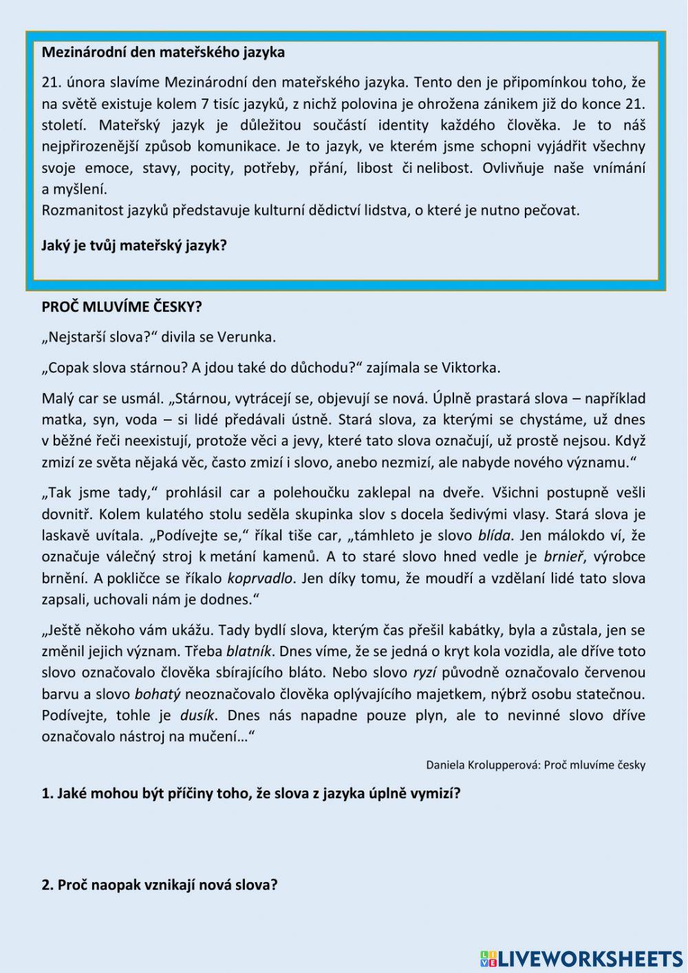 Den mateřského jazyka, Proč mluvíme česky