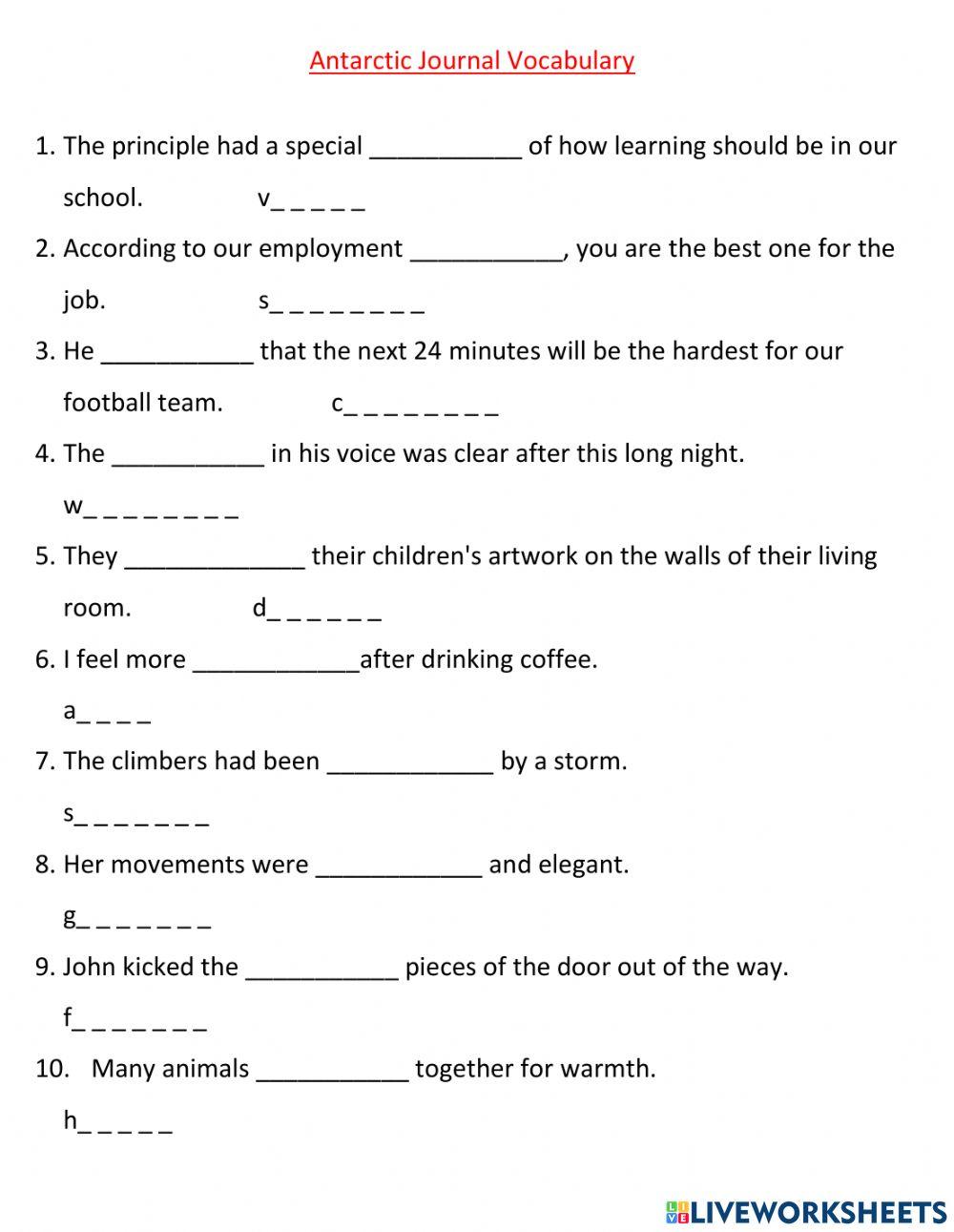 Antarctic Journal Vocabulary practice