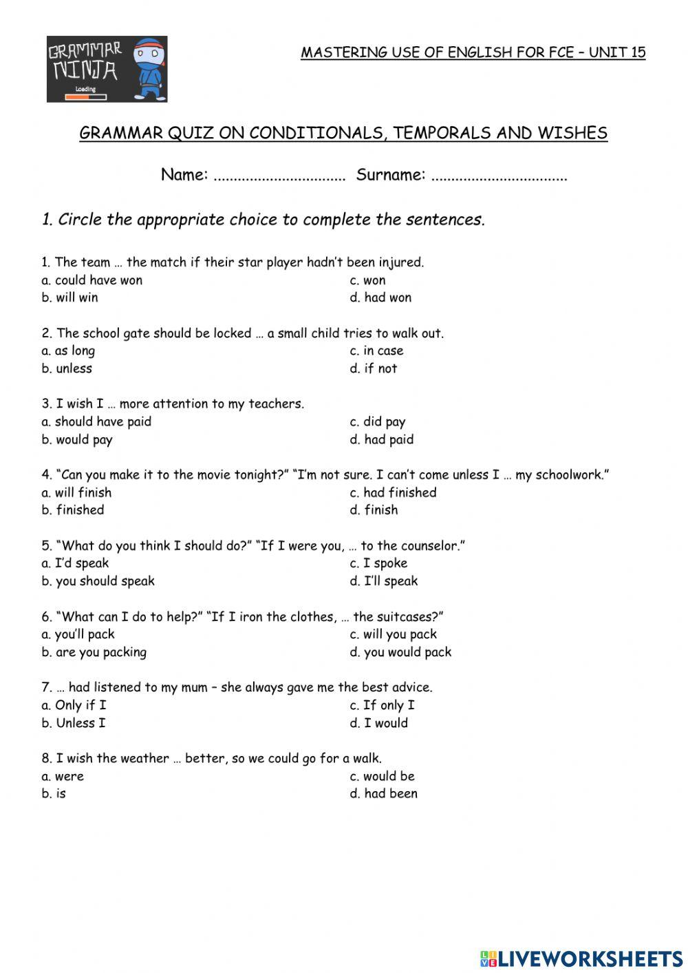 Mastering Unit 15 GrammarTest