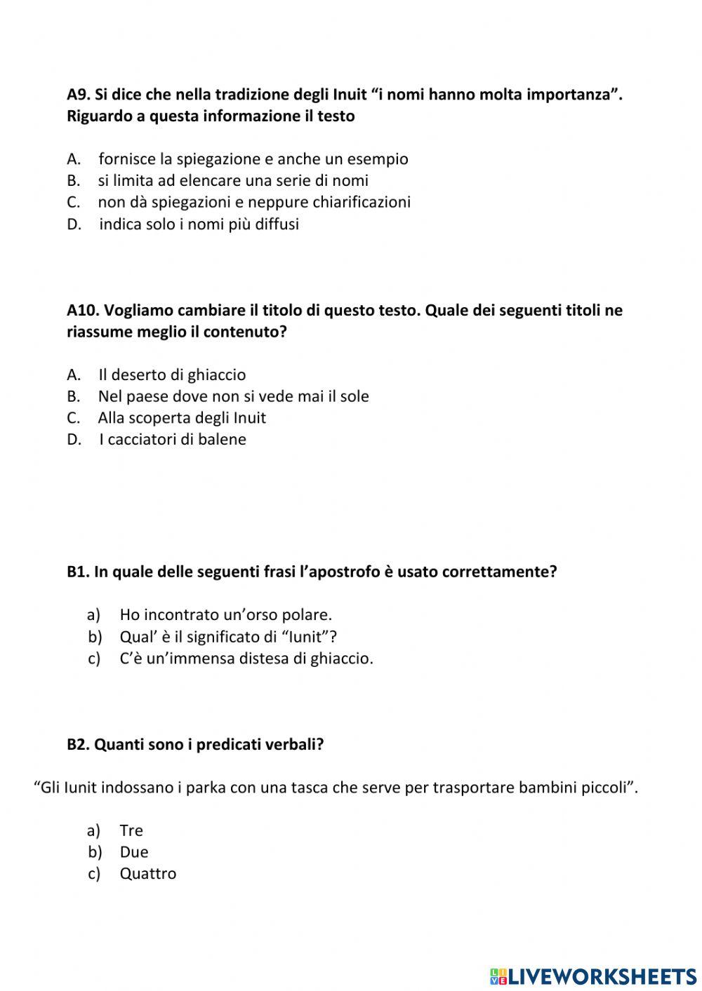 Il popolo dei ghiacci INVALSI