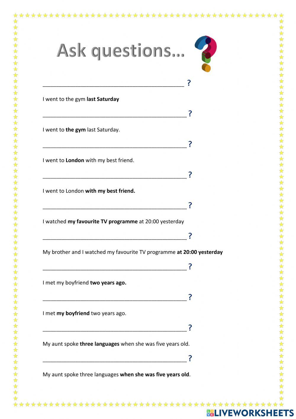 Questions. Present simple, present continuous and past simple
