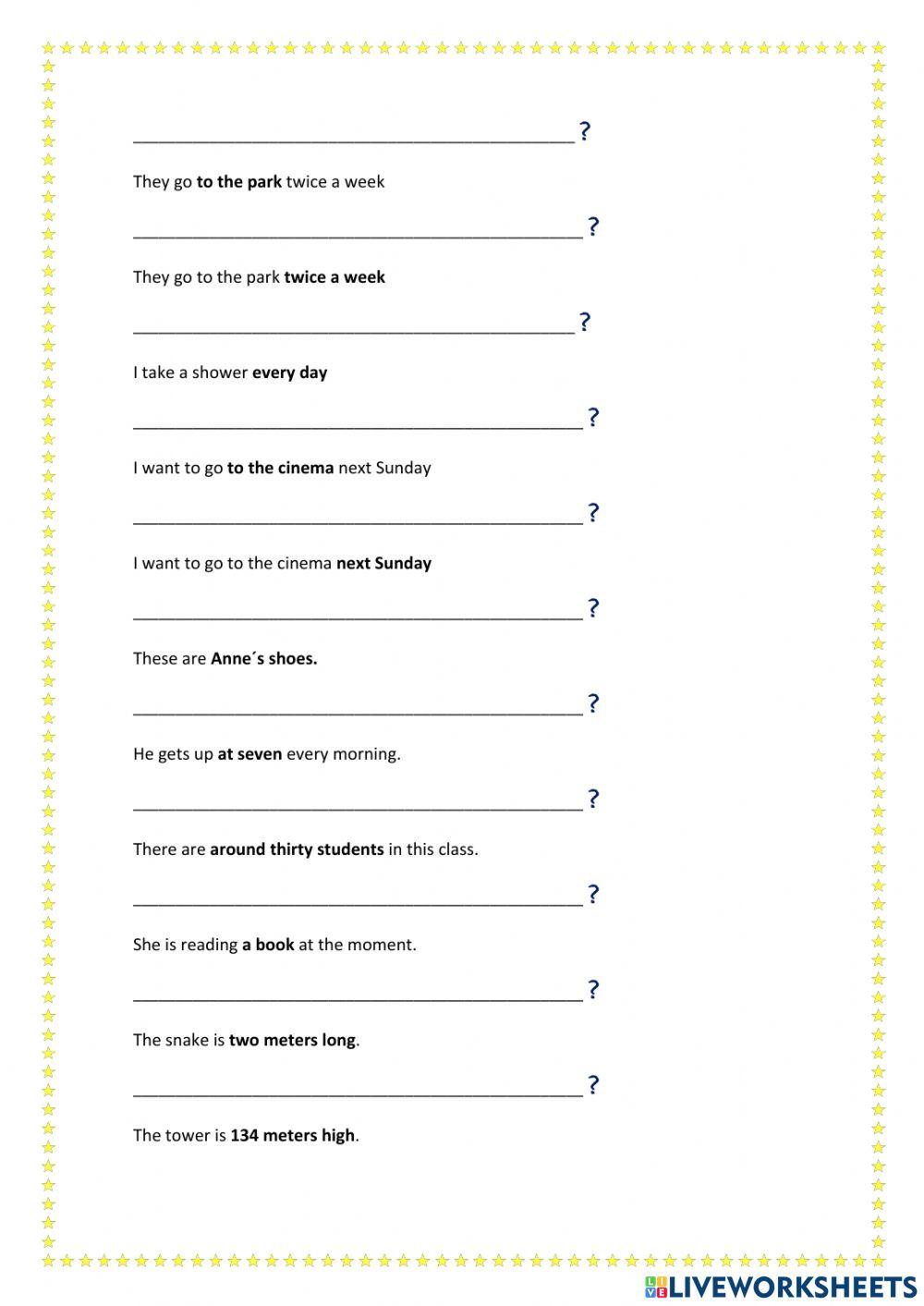 Questions. Present simple, present continuous and past simple