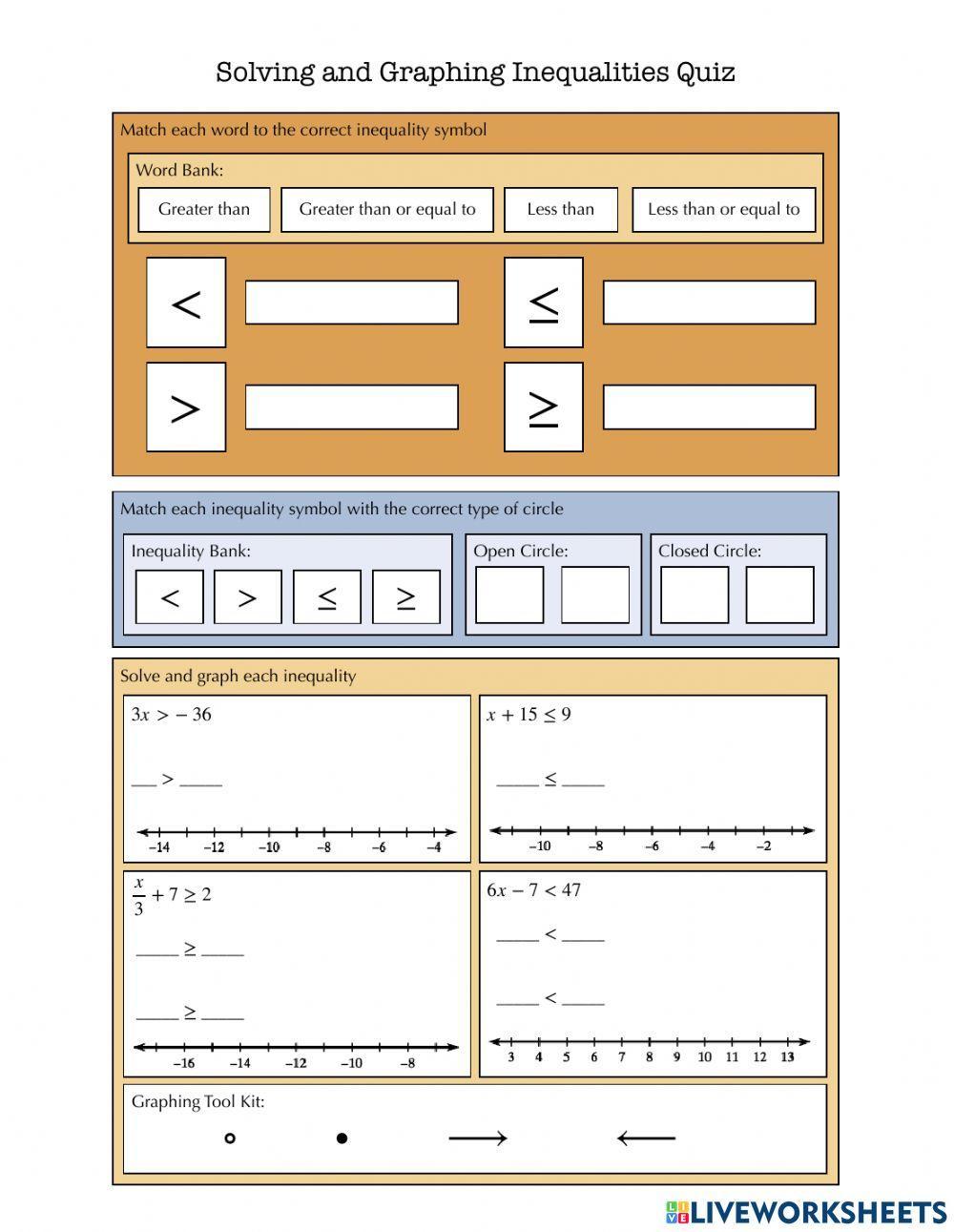 Solving and Graphing Inequalities Quiz
