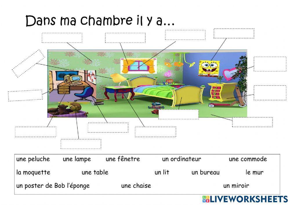 Ma chambre labelling worksheet