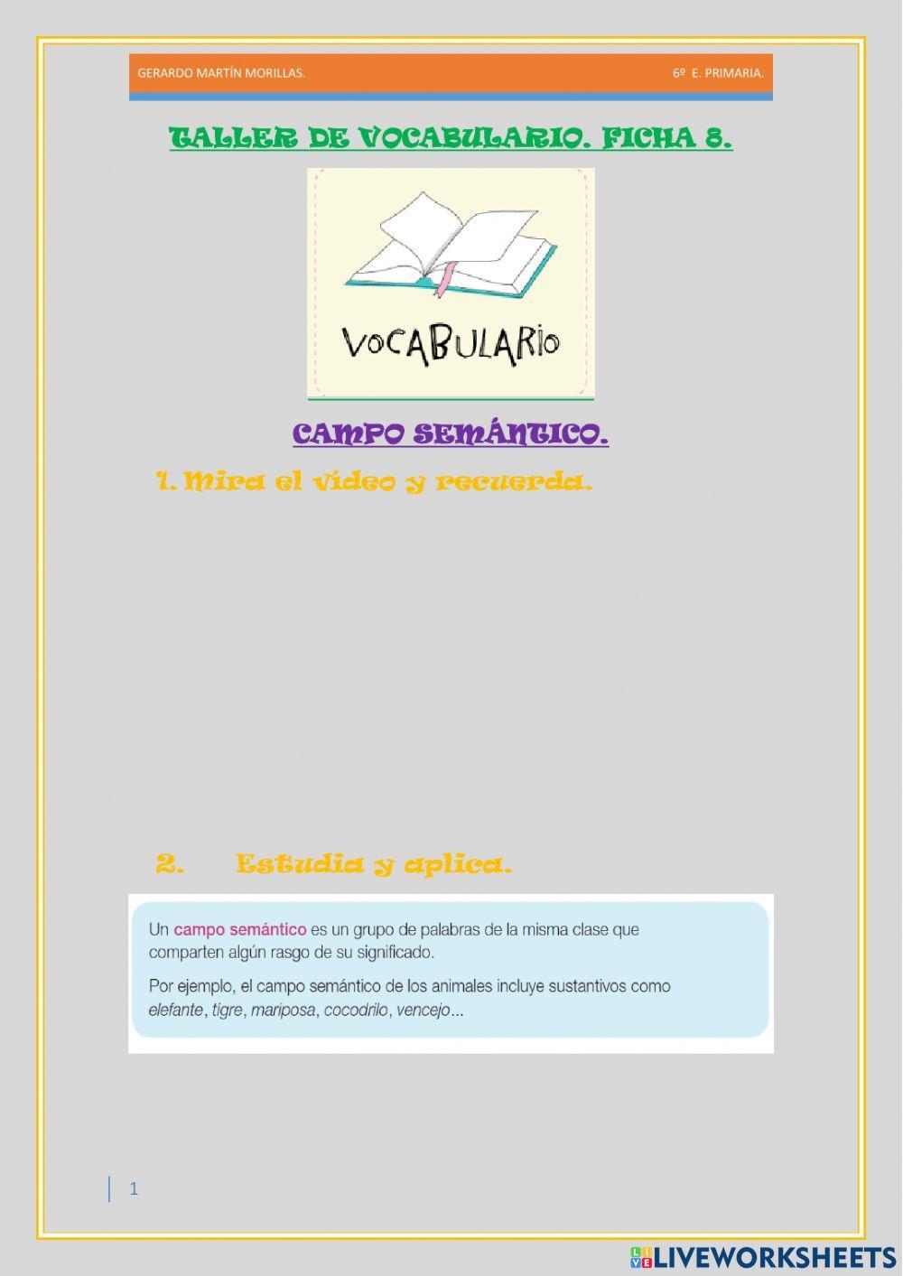 Taller de vocabulario. Ficha 8.