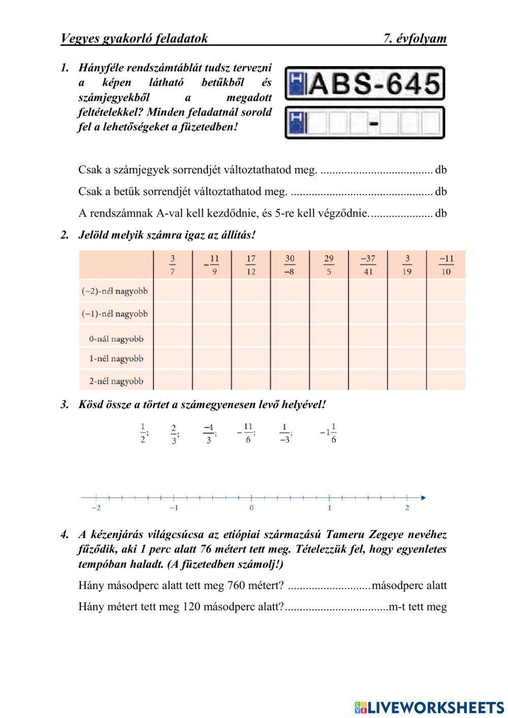 Vegyes gyakorló feladatok