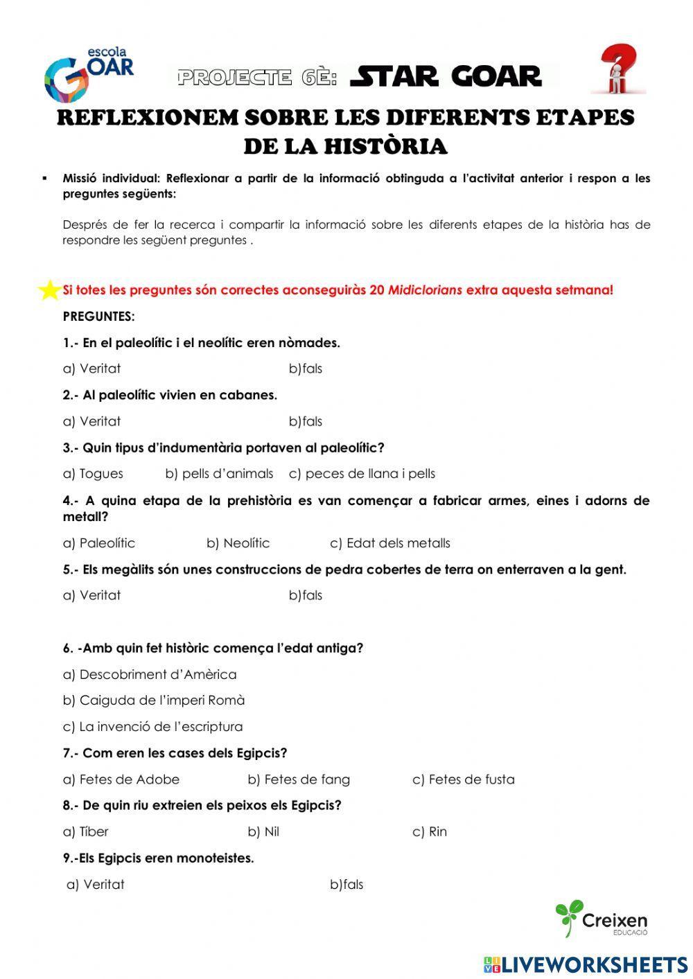 Test etapes de la història