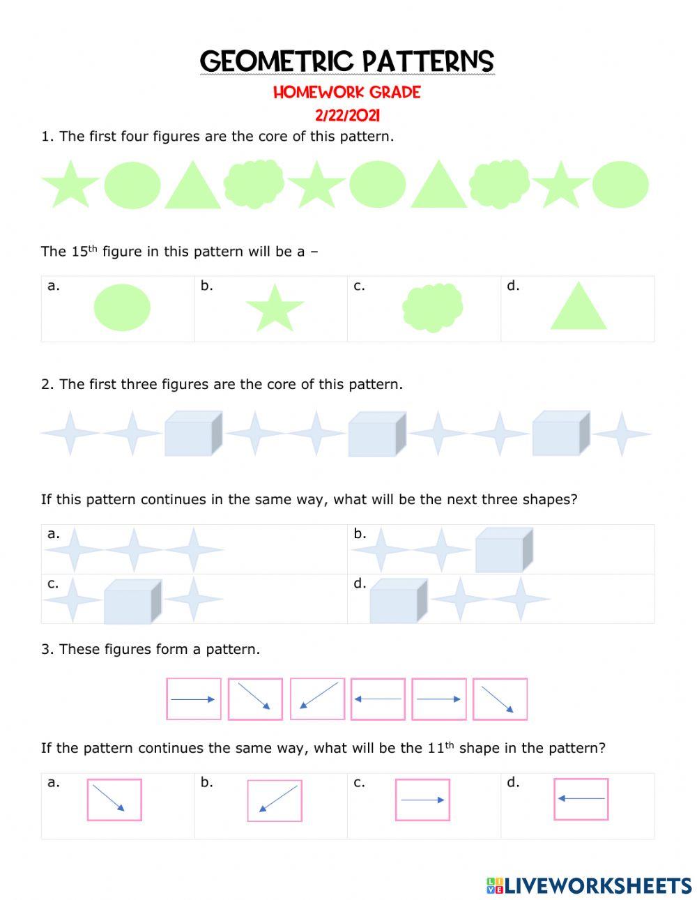 Geometric Shapes Patterns Worksheets