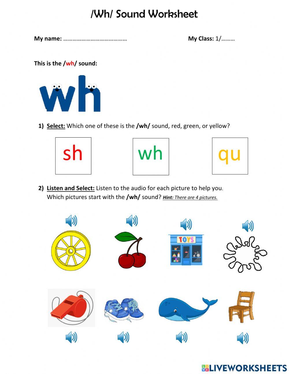 Wh Sound Worksheet 2 online exercise for | Live Worksheets