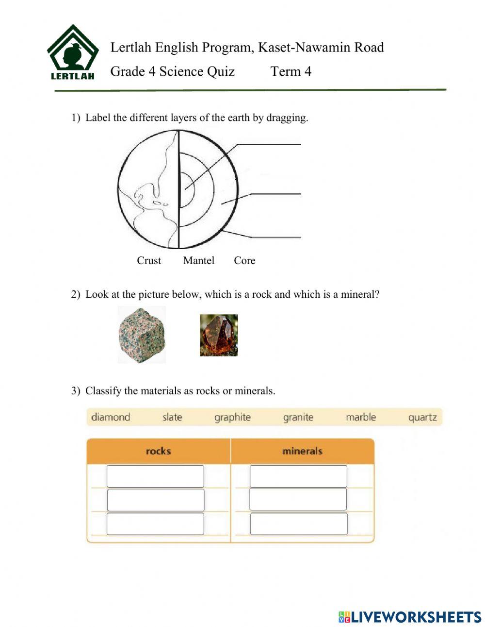 Grade 4 Science Quiz: Rocks