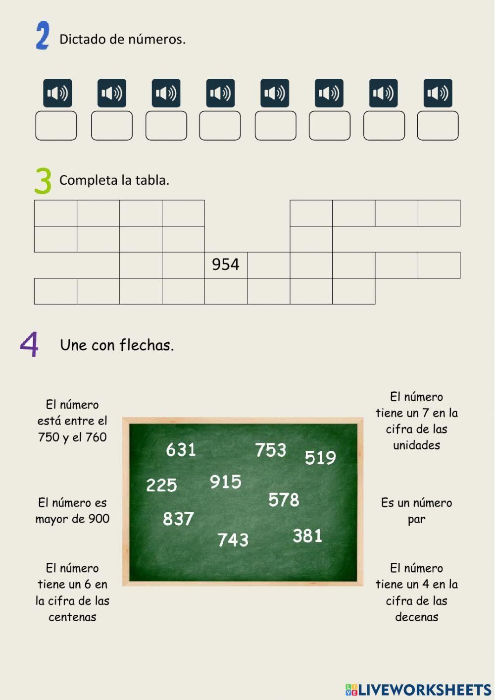 Los números hasta el 999