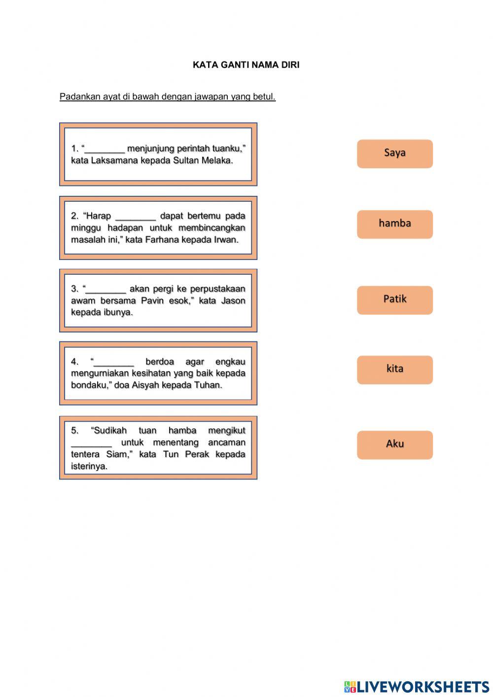 Kata Ganti Nama Diri, Tanya, Tunjuk