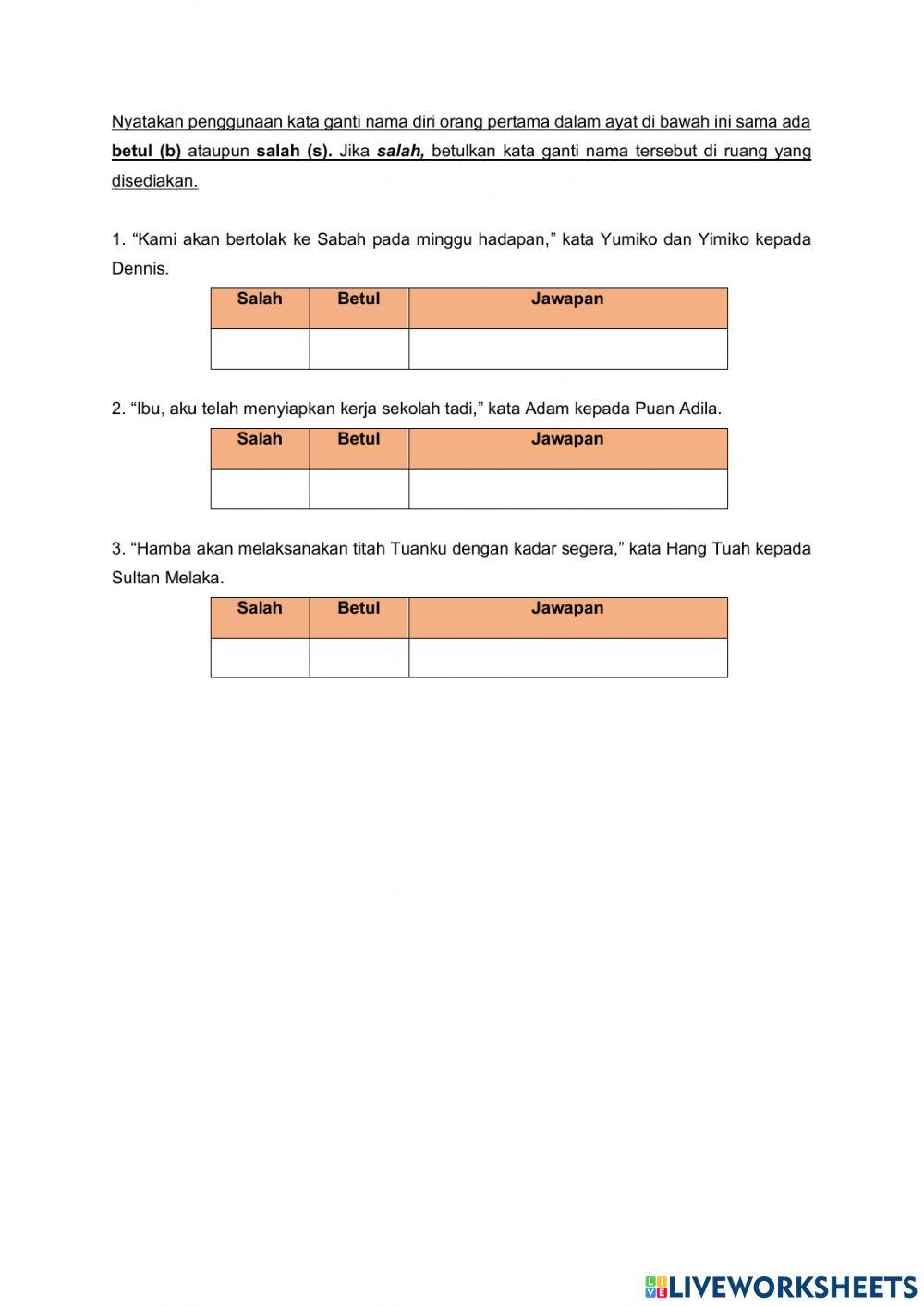 Kata Ganti Nama Diri, Tanya, Tunjuk