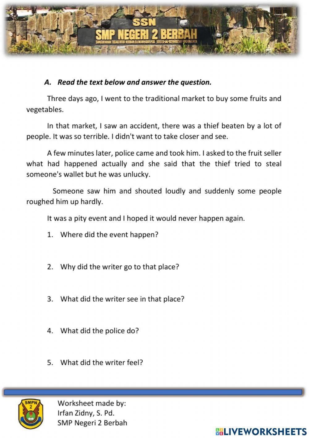 Recount Text Worksheet