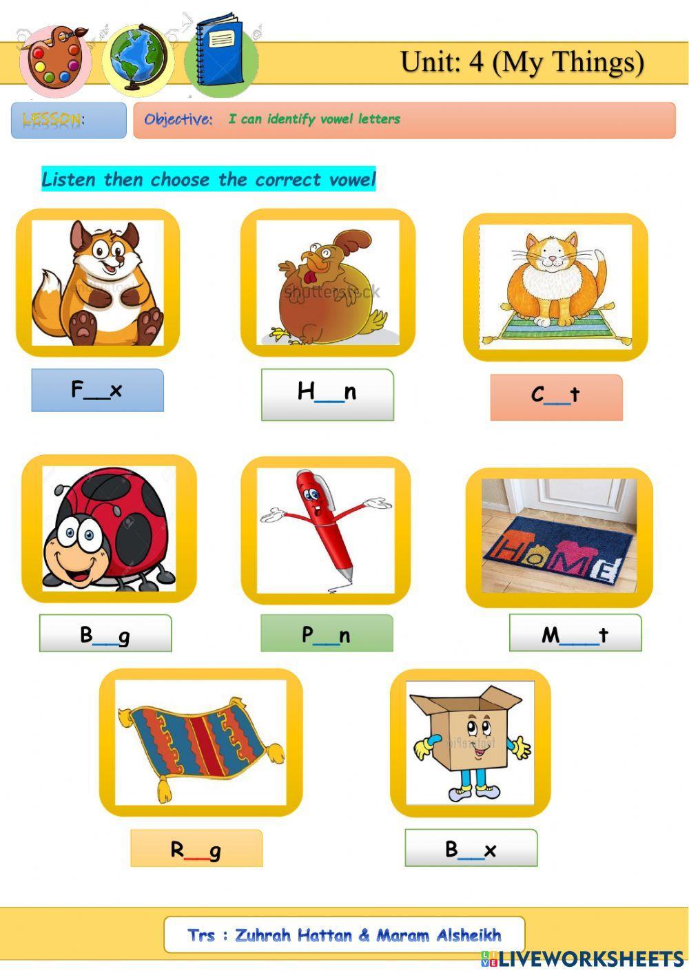 My things- vowel letters My things- vowel letters