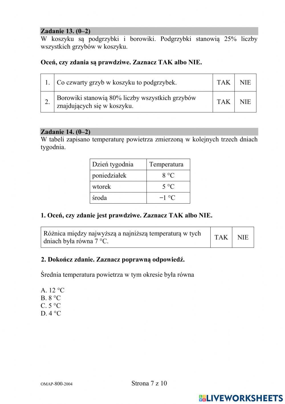 Egzamin ósmoklasisty 2020 - matematyka pytania zamknięte