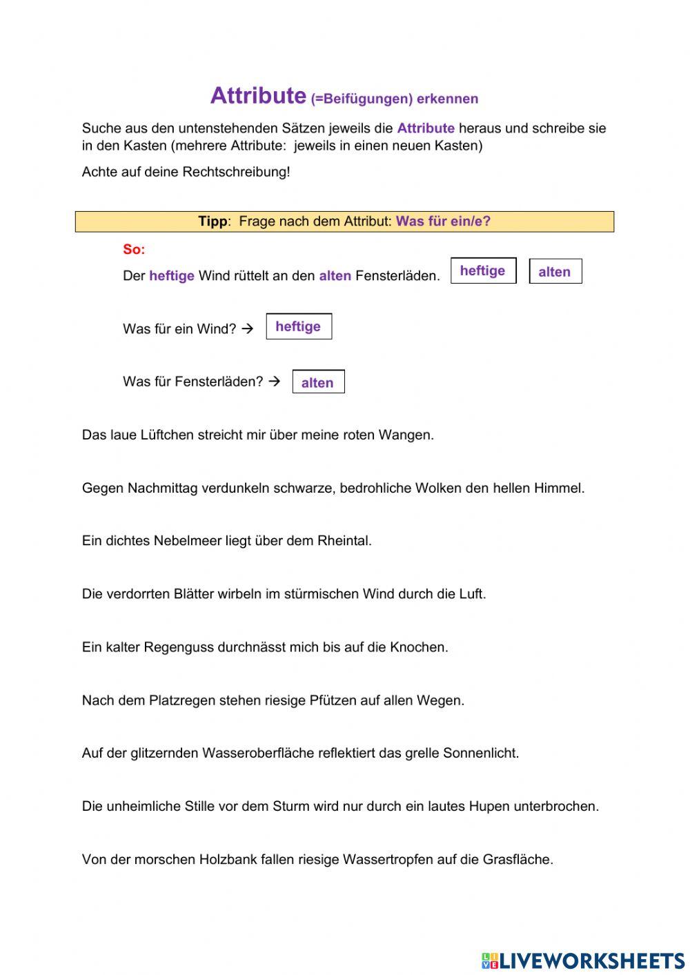 10 Minuten Deutsch Attribute erkennen 4770126