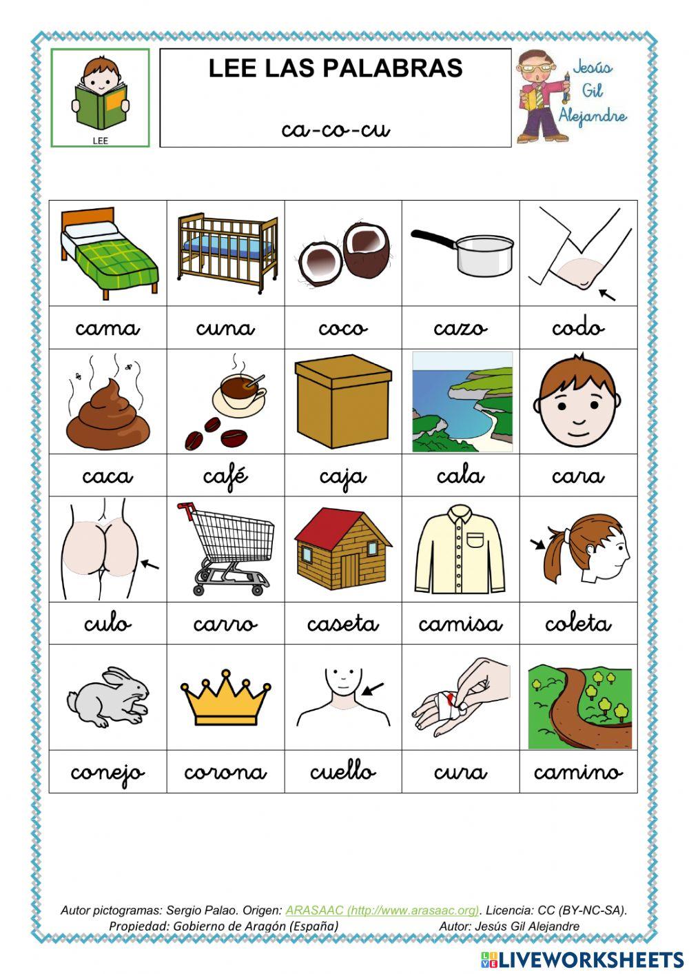 Leer palabras con CA CO CU EN minúsculas