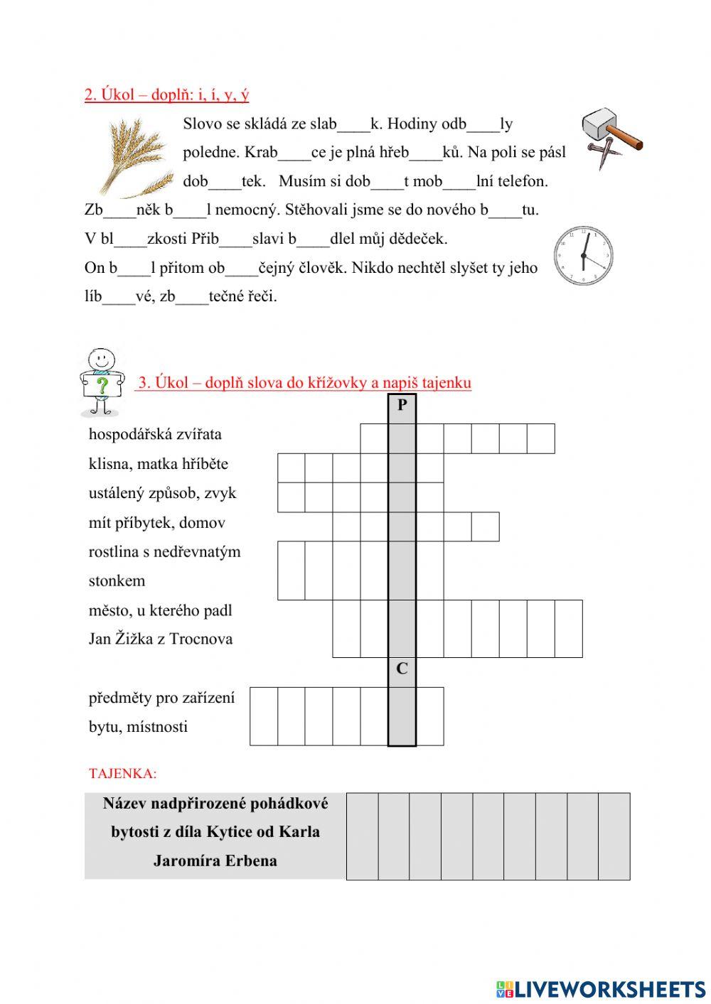 Pracovní list - vyjmenovaná slova po B Pracovní list - vyjmenovaná slova po B