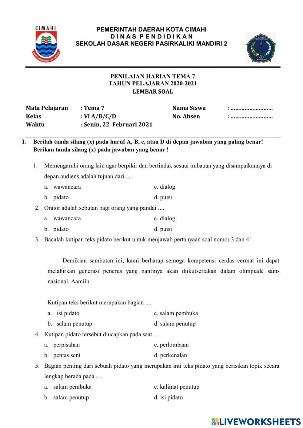 Penilaian Harian Tema 7