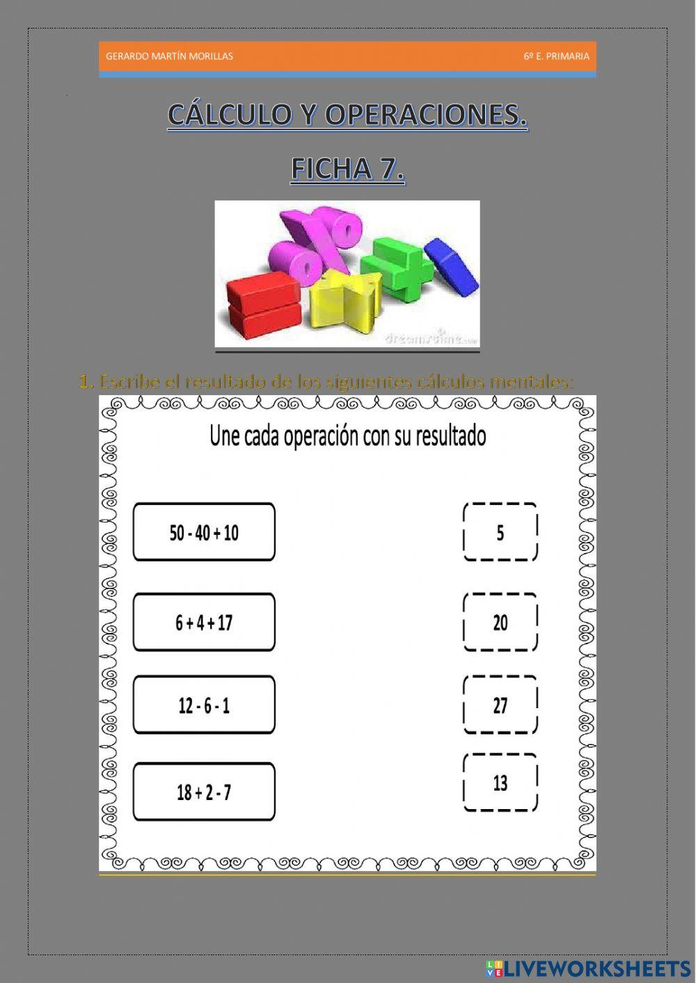 Cálculo y operaciones. Ficha 7.