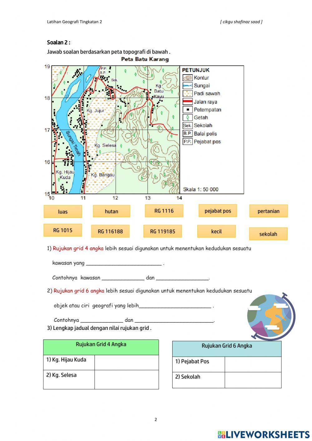 Latihan geografi tingkatan 2 : bab2 peta topografi