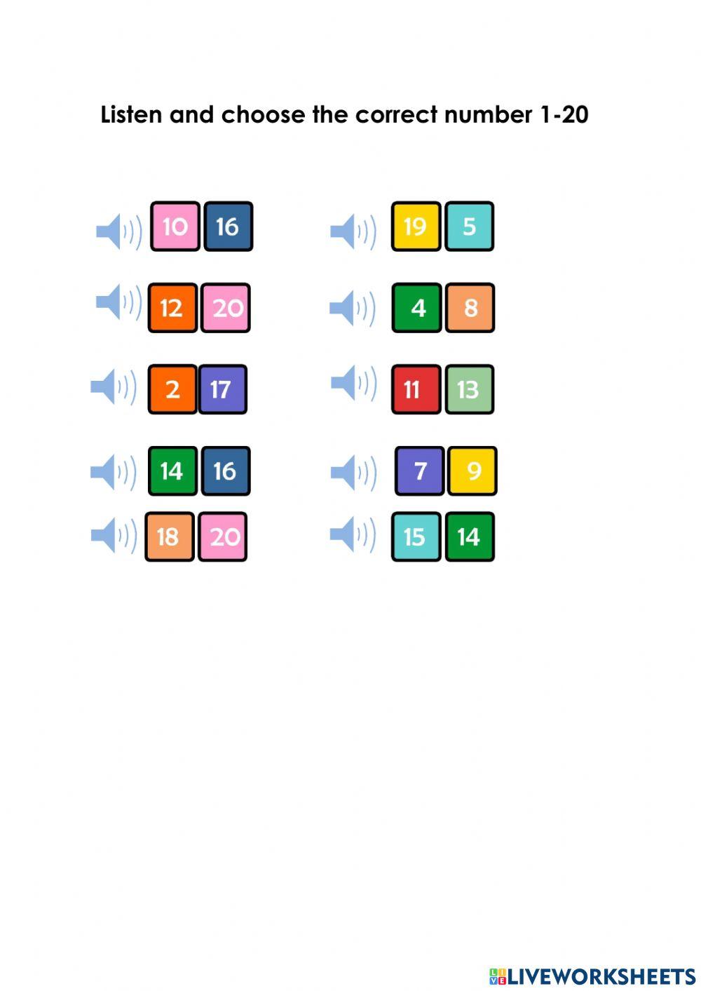 Listen and choose the correct number 1-20