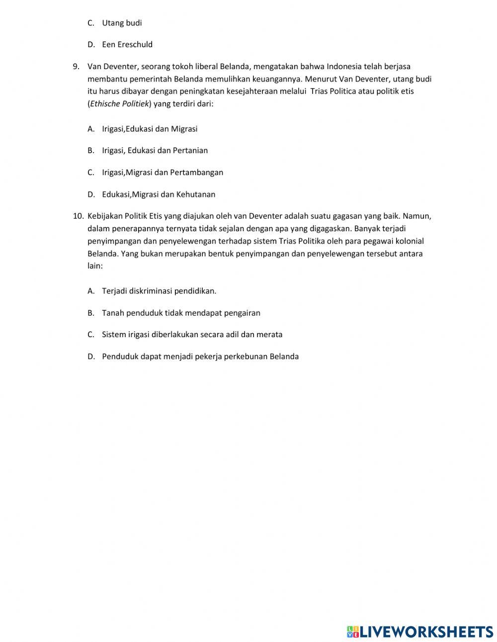 Kebijakan Pemerintah Kolonial Bidang Politik